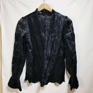 Elegant Black Lace Mock Neck Top
