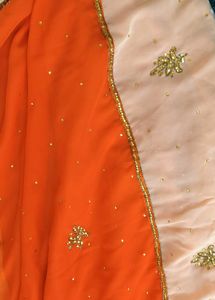 Cream And Orange Designer Chiffon Saree