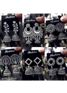Silver Jhumka Earrings Set