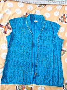 Blue Ethnic Jacket with Zip
