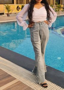 Wide Leg Jeans With White Crop Top