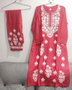 Peach Cotton Kurta Set