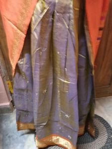 1-TimeUsedGirls Grey&amp;Orange Lehenga-PattuPava