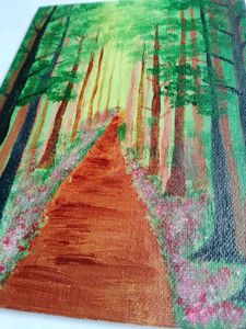 Green Forest View Hand-painted Painting