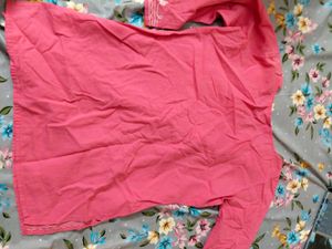 Pink Cotton Chikankari Short Kurti