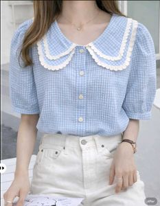 New with tag Pinterest Korean Chic Blue Gingham Bl