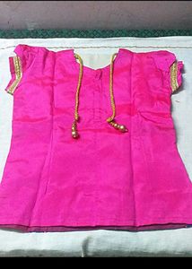 Blue with Pink Pattu Pavadai Set