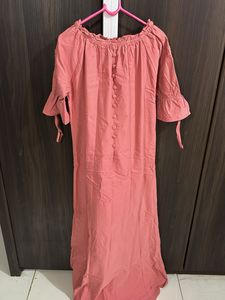 Boho Off-Shoulder Button-Down Maxi Dress