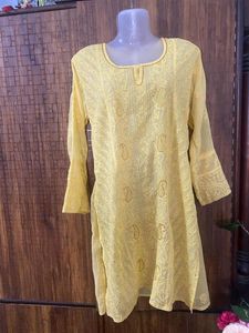 Chiffon Yellow Chikankari Embroidered Kurta