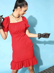Red Ruffled Midi Dress