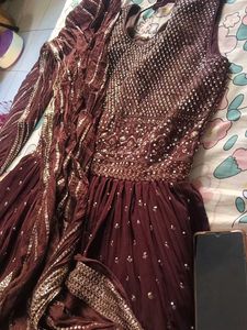 wine colour georgette gown