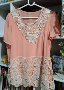 Peach Lace Embellished Top