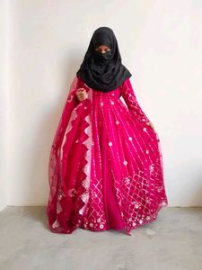 front open anarkali kurti with Lehenga