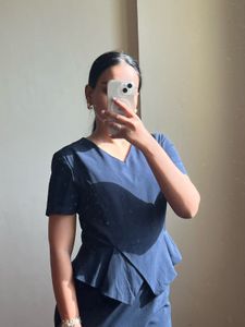 Navy Peplum Top