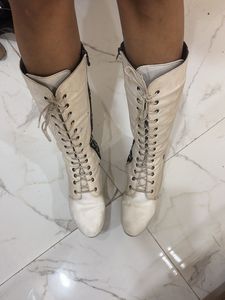 Trendy White With Cheetah Print Boots