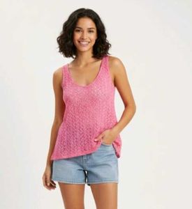women new Pink Knit Tank Net Top