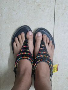 Beaded Black Thong Sandals