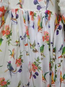 Bird and Floral Print Dress