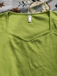 Green Ribbed Knit Top