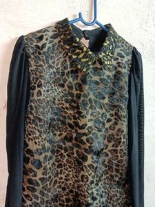 Partywear Leopard Print Sheer Lace Top