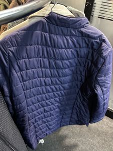 Navy Quilted Button-Down Jacket