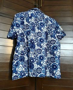 Fabindia Blue Cotton Hand Block Printed Shirt