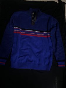 Blue With Multi Coloured Stripes Sweater