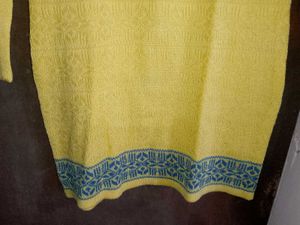 Yellow Knit Top with Blue Pattern