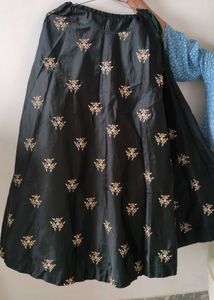 Orange &amp; Black Embroidered Lehenga