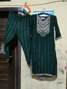 Green Embroidered Kurta Set