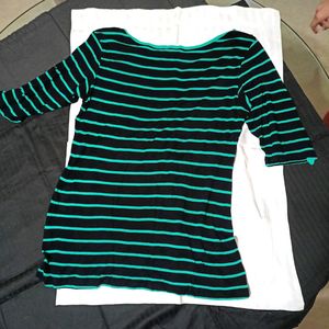 Black Green Stripes Shirt For Women