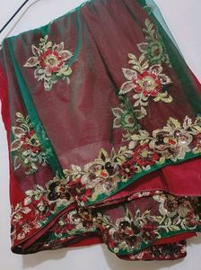 Maroon Green Saree For Festive Without Blouse