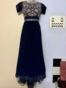 Elegant Navy Blue Embroidered Dress