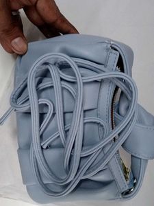 Pleated Pastel Blue Top Handle Bag