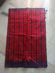 Red & Blue Checked Art silk saree
