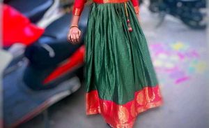 Red &amp; Green Embroidered Anarkali Dress