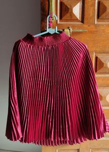 Pleated Metalic Cherry Red Skirt