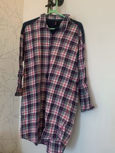 Pink &amp; Navy Plaid Button-Up Tunic