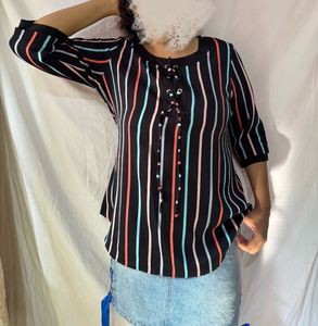 Striped Lace-Up Top