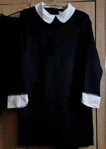 Black Dress With Minimal White Pen Collar