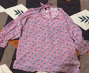 Pink Polka Dot Top with Tie Back