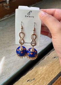 Blue Heart Jhumka Earrings