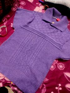 Purple Knit Polo Top