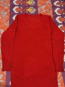 Red V-Neck Knit Sweater