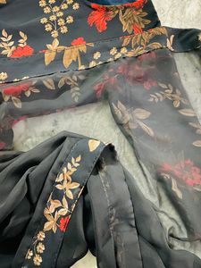 Georgette Black N Red Floral Kurta Set