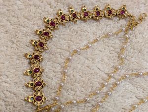 Pearl And Red Stone Ear Chain