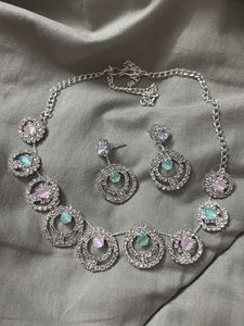 Silver Rhinestone Necklace & Earring Set