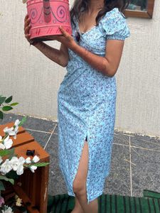 Floral Wrap Dress - Light Blue