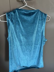 Teal Velvet Cowl Neck Top