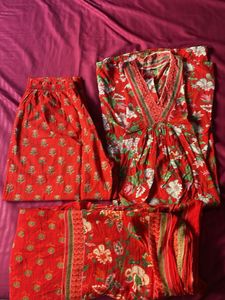 Red Floral Print Lounge Set
